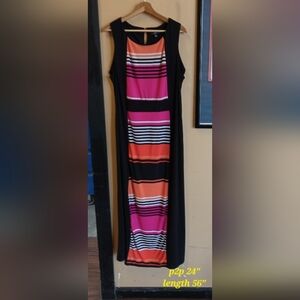 R&K Women's Maxi Dress - Black, Pink, Orange Stripes